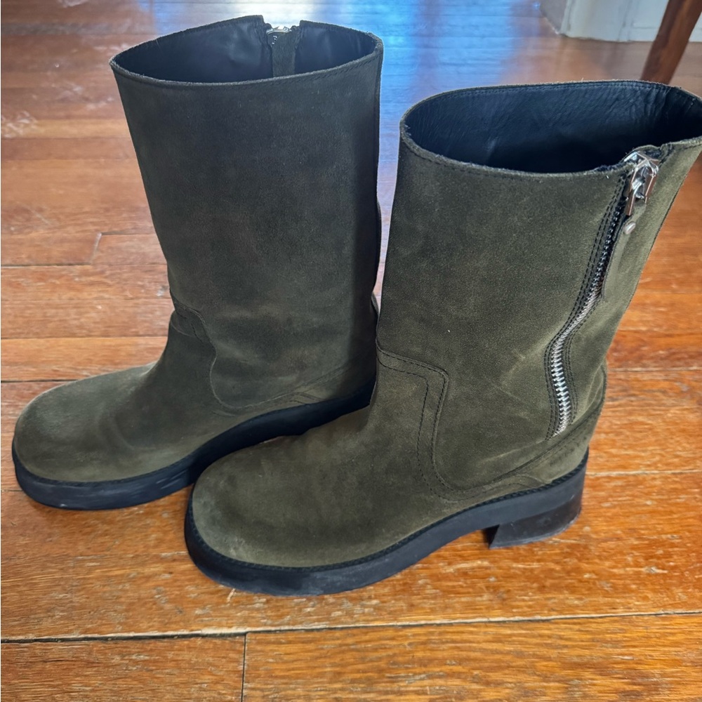Miista Gunda Dark Green Suede Heeled Boots in box - Picture 5 of 9